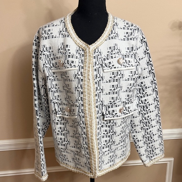 ON BLUE Jackets & Blazers - Elegant Black and White Tweed Blazer
